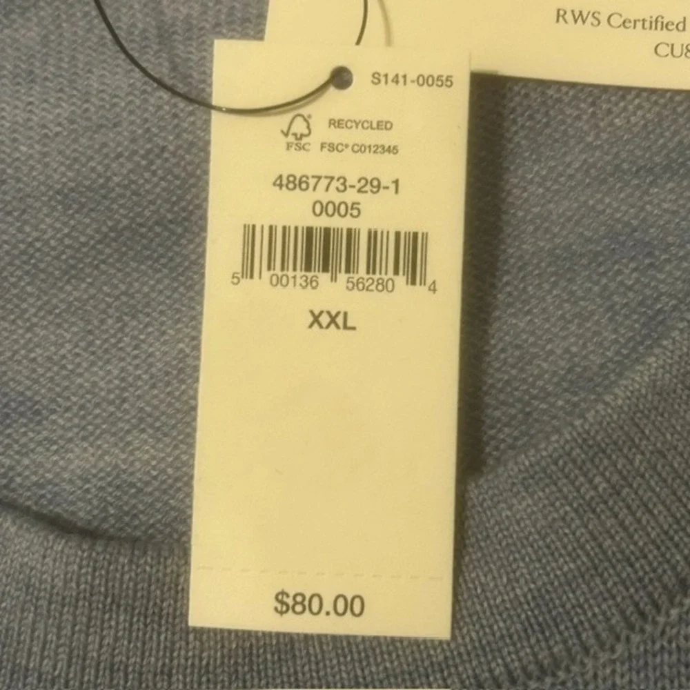 Banana Republic Sweater Men's 2XL XXL Light Blue 100% Merino Wool Crew Neck NEW